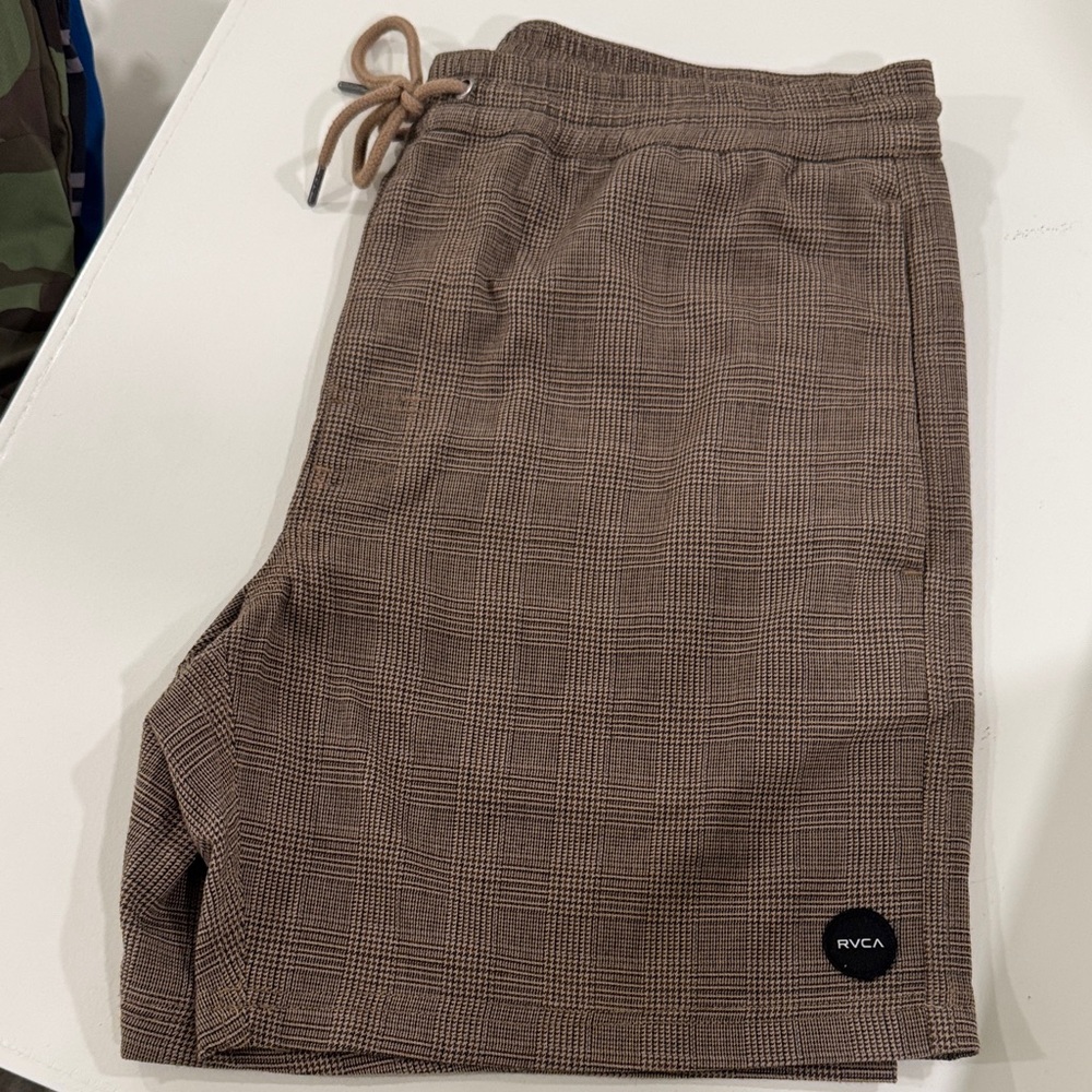 RVCA Taupe Checkered Shorts